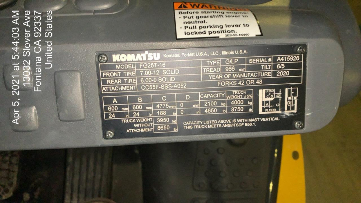 2020 KOMATSU FG25T-16