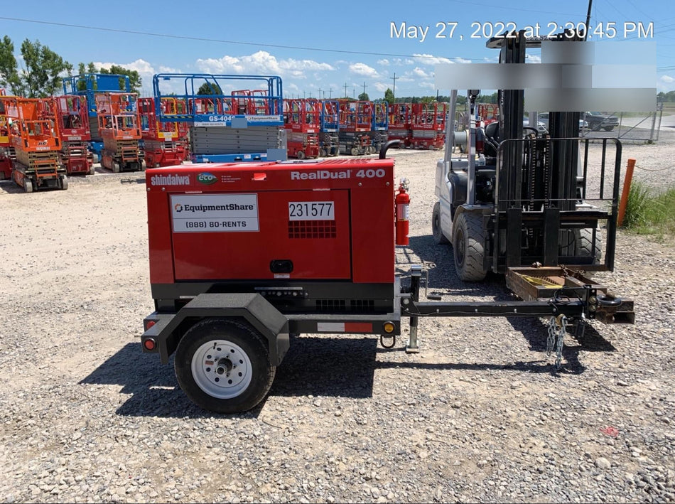 2022 Shindaiwa DGW400MDL Kubota D902 Engine, 23 HP, Dual Op Welder, Wire, Arc, Droop Stick, Tig, and CC Stick Functionality, Simulphase, 3 Phase and 1 Phase Gen Output, Single Axle NB Trlr, Slr Trckl Chrg 12V 12W, Fire Ext