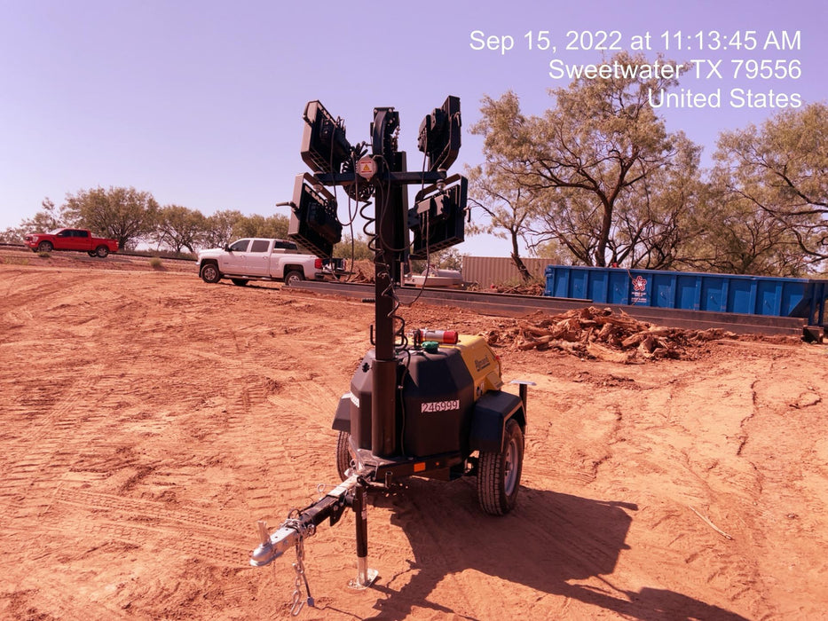 2022 Allmand NLV3GR (4) LED Light Fixture 350W, 23' Vertical Mast, 3kW Prime, Towable, ES Decals, T3