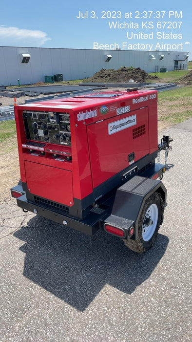 2022 Shindaiwa DGW400MDL Kubota D902 Engine, 23 HP, Dual Op Welder, Wire, Arc, Droop Stick, Tig, and CC Stick Functionality, Simulphase, 3 Phase and 1 Phase Gen Output, Single Axle NB Trlr, Slr Trckl Chrg 12V 12W, Fire Ext