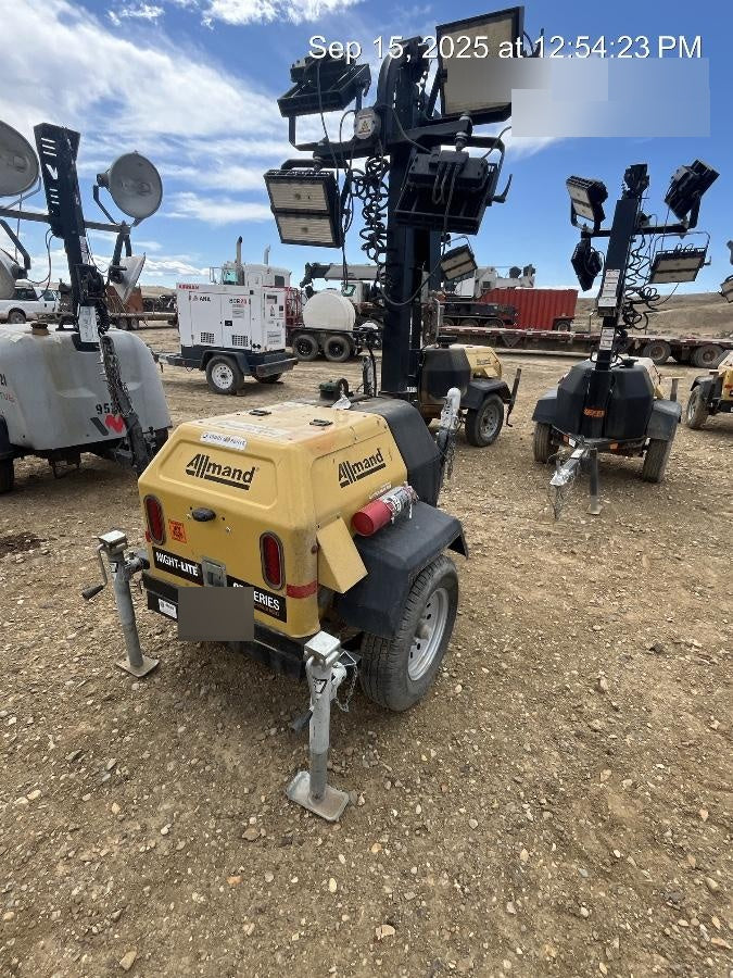 2022 Allmand NLV3GR (4) LED Light Fixture 350W, 23' Vertical Mast, 3kW Prime, Towable, Deep Sea L401, Leveling Jacks, Yanmar T4F 5.8hp