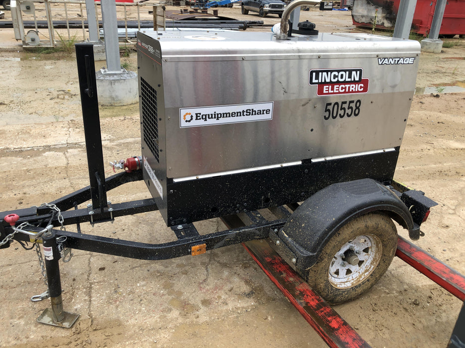2019 Lincoln Electric Vantage 322 Welder Ready-Pak 3, Two wheel trailer, Fender and Light kit, Cable Rack
