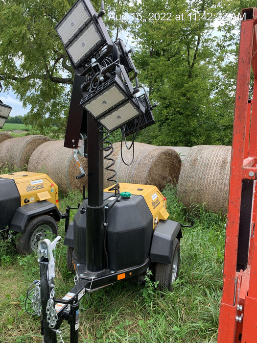 2022 Allmand NLV3GR (4) LED Light Fixture 350W, 23' Vertical Mast, 3kW Prime, Towable, Deep Sea L401, Leveling Jacks, Yanmar T4F 5.8hp