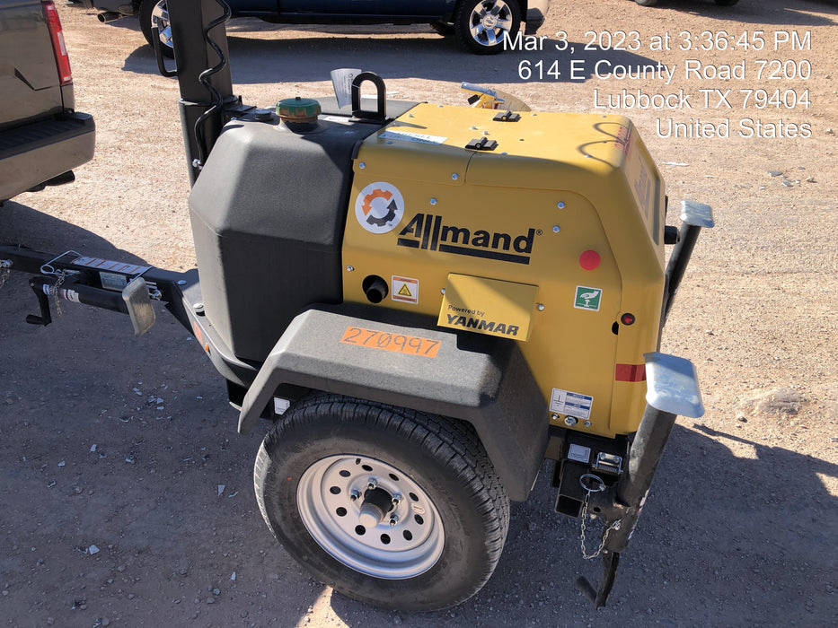 2022 Allmand NLV3GR (4) LED Light Fixture 350W, 23' Vertical Mast, 3kW Prime, Towable, ES Decals, T3