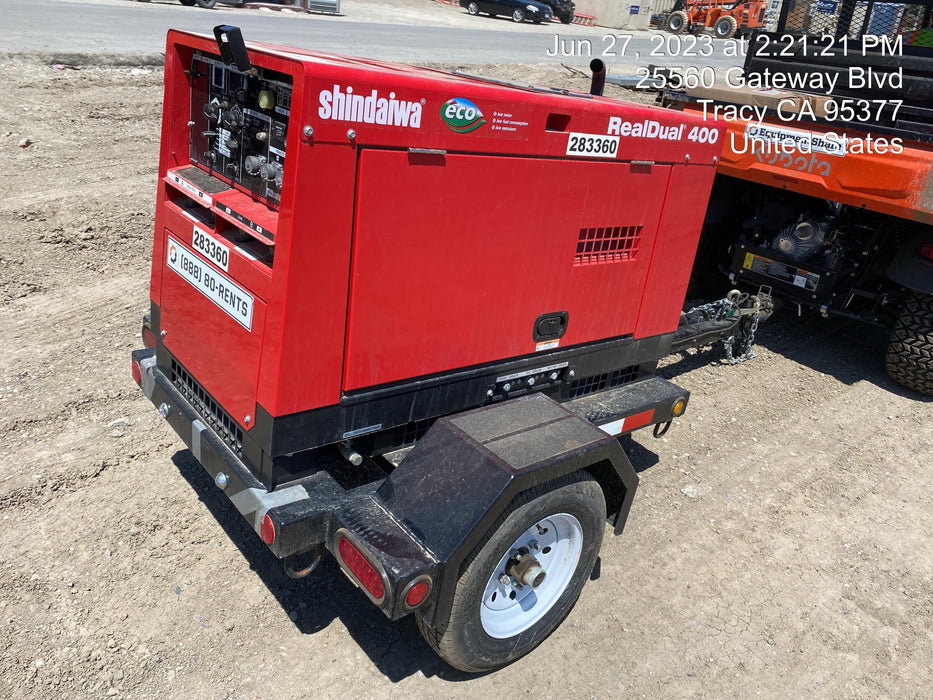 2022 Shindaiwa DGW400MDL Kubota D902 Engine, 23 HP, Dual Op Welder, Wire, Arc, Droop Stick, Tig, and CC Stick Functionality, Simulphase, 3 Phase and 1 Phase Gen Output, Single Axle NB Trlr, Slr Trckl Chrg 12V 12W, Fire Ext