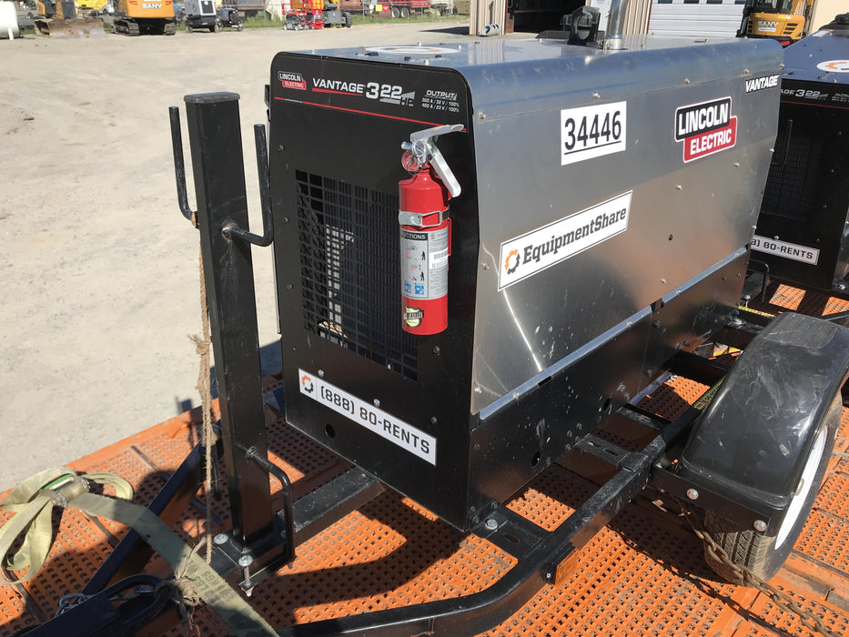 2019 Lincoln Electric Vantage 322 Welder Ready-Pak 3, Two wheel trailer, Fender and Light kit, Cable Rack