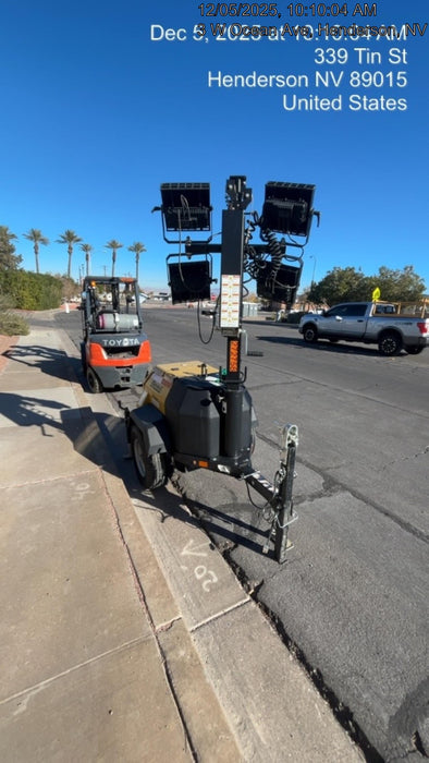 2022 Allmand NLV3GR (4) LED Light Fixture 350W, 23' Vertical Mast, 3kW Prime, Towable, ES Decals, T3