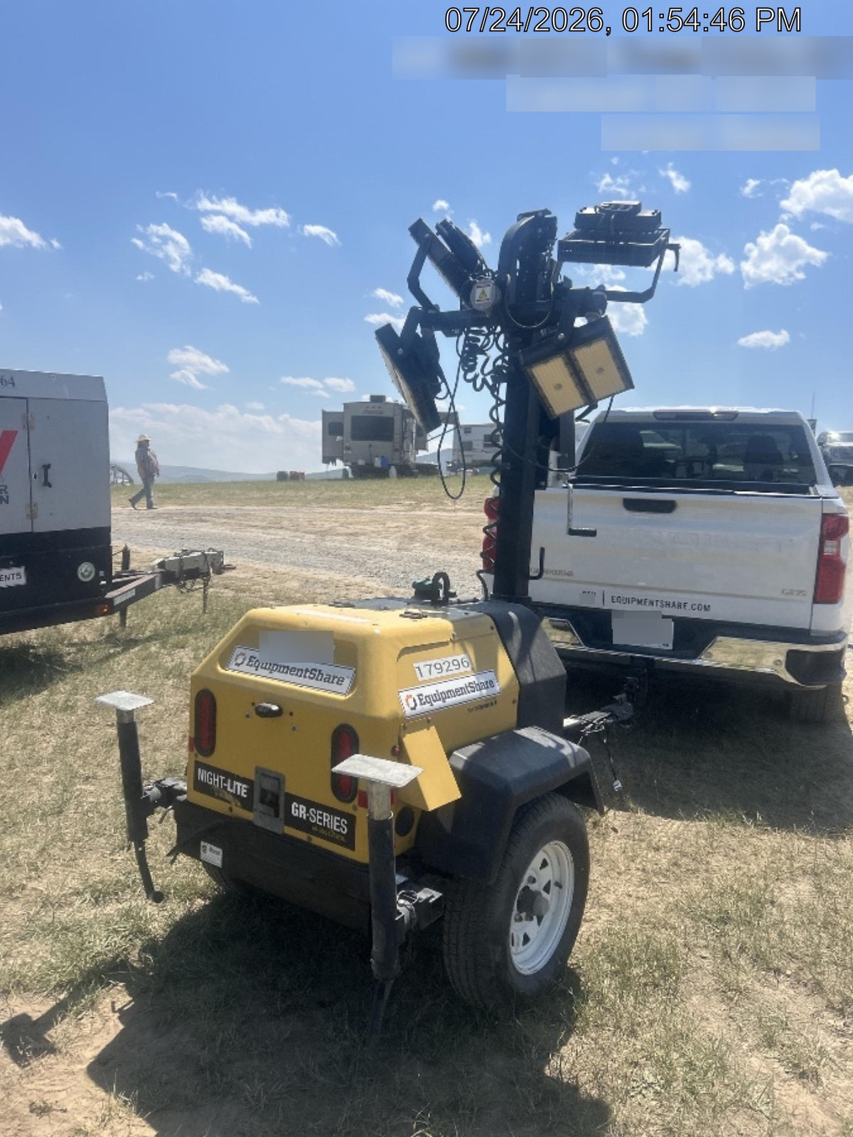 Allmand NLV3GR (4) LED Light Fixture 350W, 23' Vertical Mast, 3kW Prime, Towable, Deep Sea L401, Leveling Jacks, Yanmar T4F 5.8hp