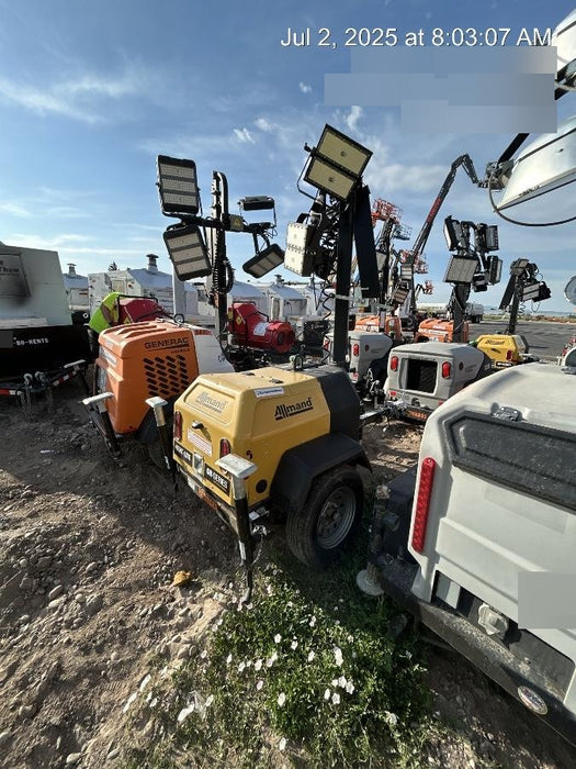 2022 Allmand NLV3GR (4) LED Light Fixture 350W, 23' Vertical Mast, 3kW Prime, Towable, ES Decals, T3