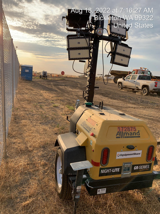 2021 Allmand NLV3GR (4) LED Light Fixture 350W, 23' Vertical Mast, 3kW Prime, Towable, Deep Sea L401, Leveling Jacks, Yanmar T4F 5.8hp