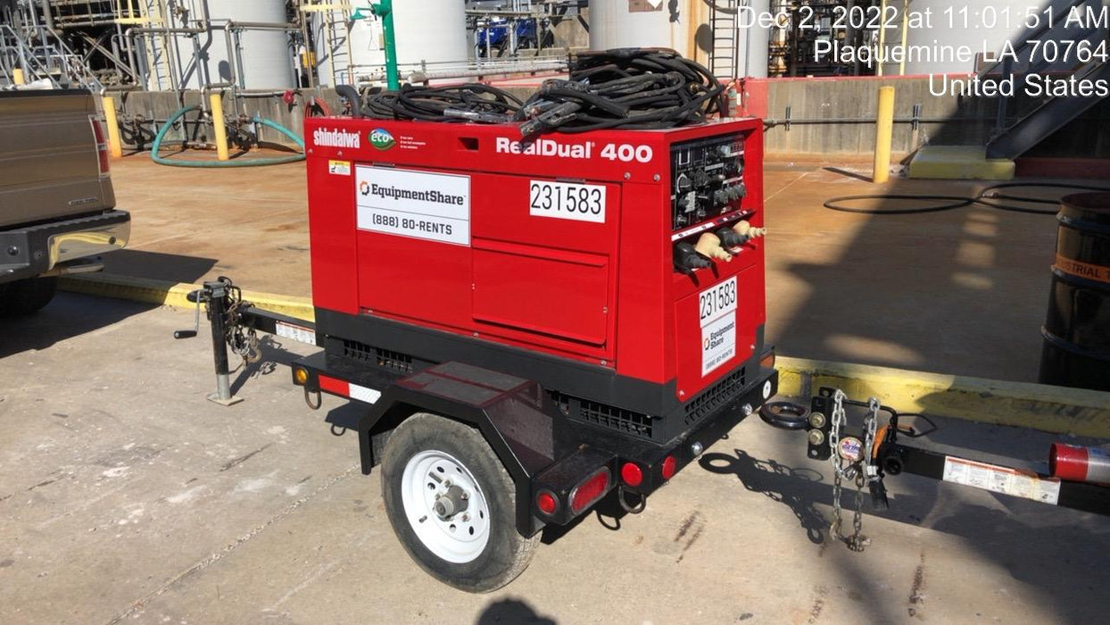 2022 Shindaiwa DGW400MDL Kubota D902 Engine, 23 HP, Dual Op Welder, Wire, Arc, Droop Stick, Tig, and CC Stick Functionality, Simulphase, 3 Phase and 1 Phase Gen Output, Single Axle NB Trlr, Slr Trckl Chrg 12V 12W, Fire Ext