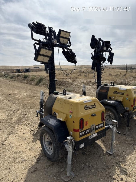 2022 Allmand NLV3GR (4) LED Light Fixture 350W, 23' Vertical Mast, 3kW Prime, Towable, Deep Sea L401, Leveling Jacks, Yanmar T4F 5.8hp