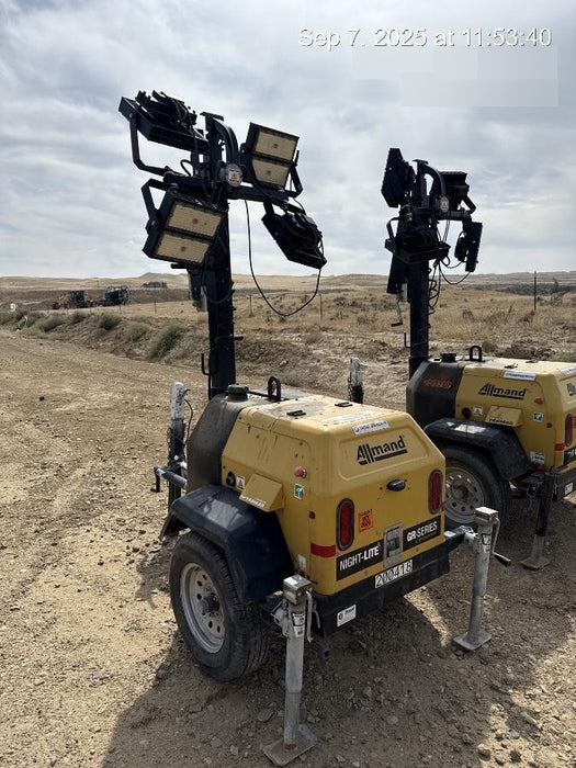 2022 Allmand NLV3GR (4) LED Light Fixture 350W, 23' Vertical Mast, 3kW Prime, Towable, Deep Sea L401, Leveling Jacks, Yanmar T4F 5.8hp