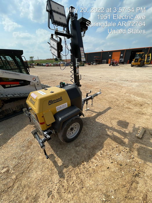 2022 Allmand NLV3GR (4) LED Light Fixture 350W, 23' Vertical Mast, 3kW Prime, Towable, Deep Sea L401, Leveling Jacks, Yanmar T4F 5.8hp