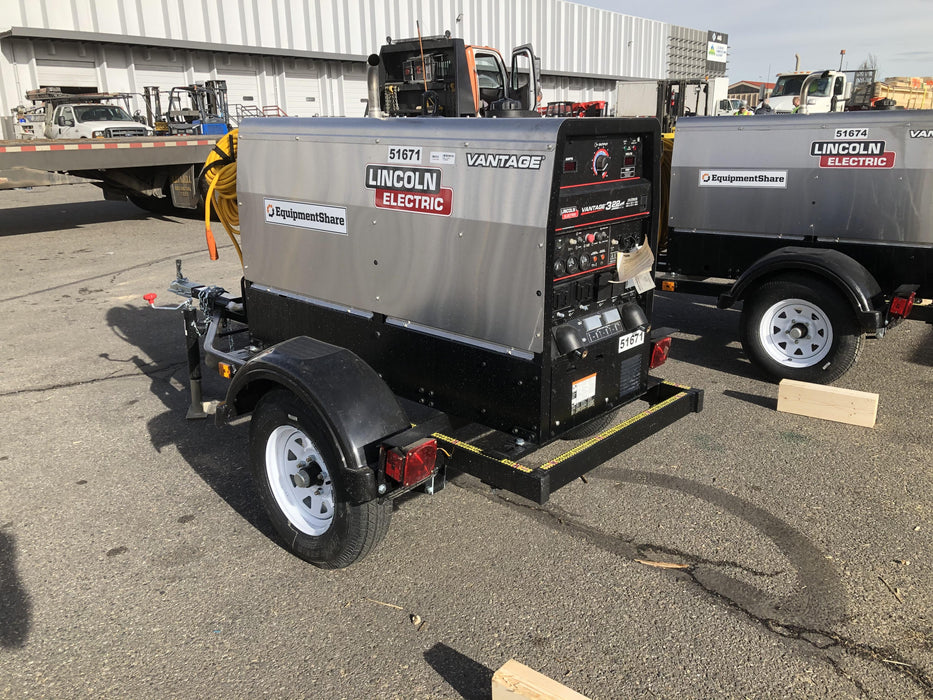 2019 Lincoln Electric Vantage 322 Welder Ready-Pak 3, Two wheel trailer, Fender and Light kit, Cable Rack