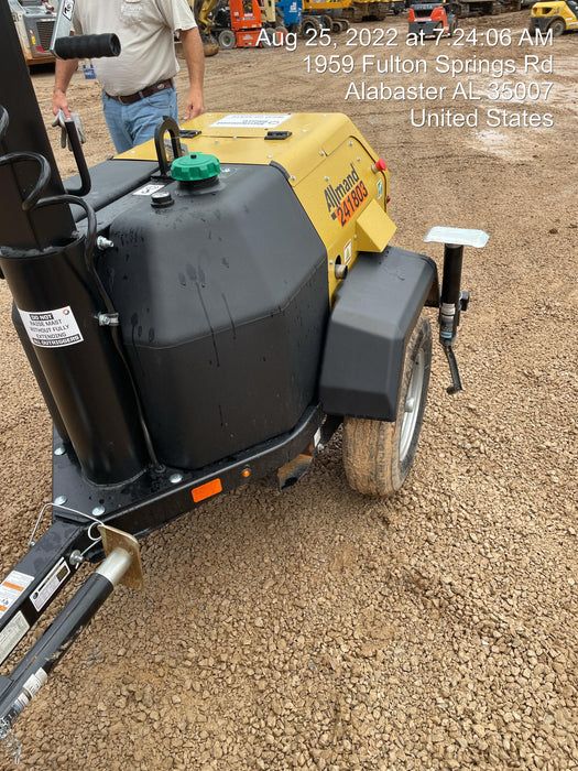 2022 Allmand NLV3GR (4) LED Light Fixture 350W, 23' Vertical Mast, 3kW Prime, Towable, Deep Sea L401, Leveling Jacks, Yanmar T4F 5.8hp