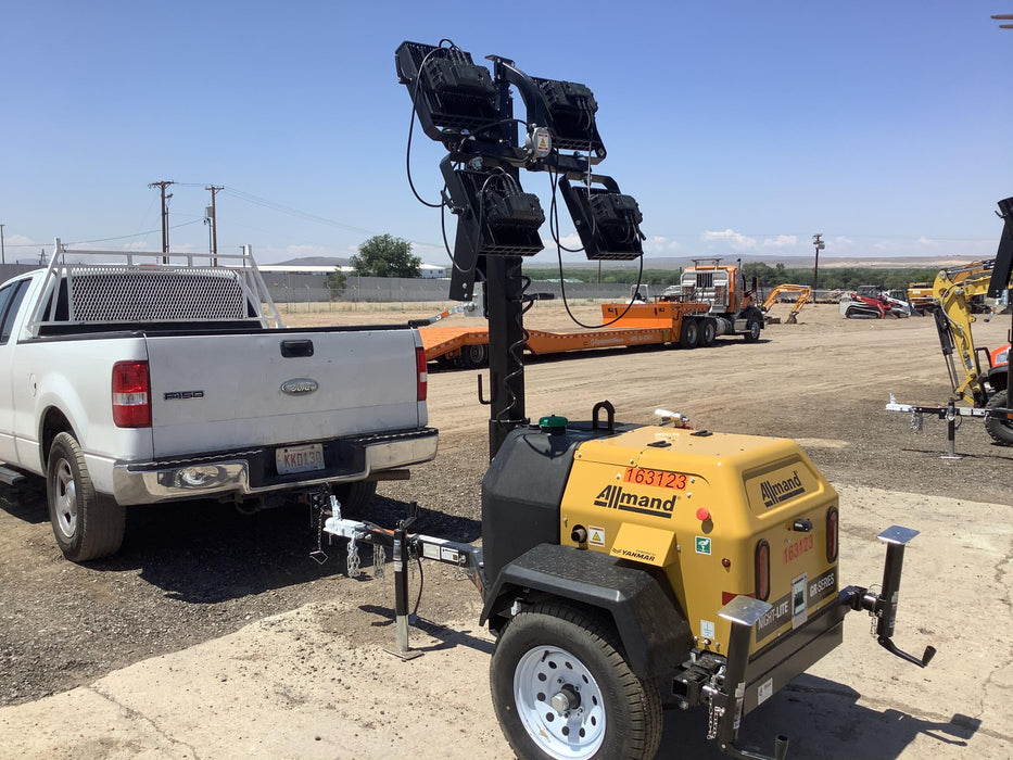 2021 Allmand NLV3GR (4) LED Light Fixture 350W, 23' Vertical Mast, 3kW Prime, Towable, Deep Sea L401, Leveling Jacks, Yanmar T4F 5.8hp