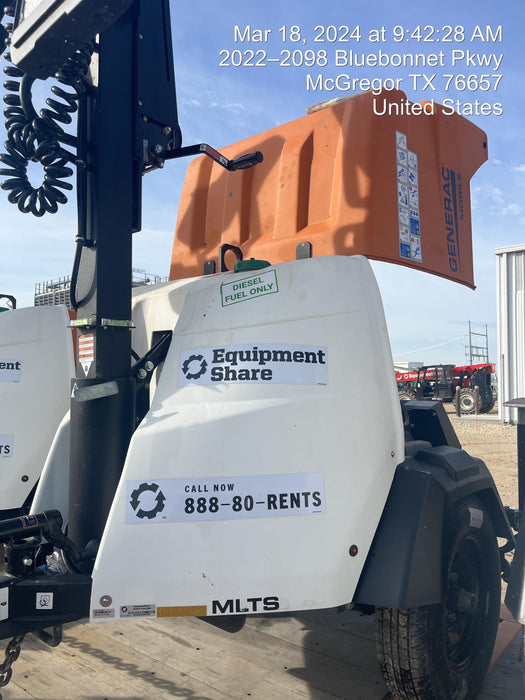 2023 Generac MLT2 Diesel, Flex Switch 120V Input, Powerzone Controller, 
(4) 320W LED Lights, 4kW Generator, 39.9 Gal Fuel Tank, 2" Ball, T3