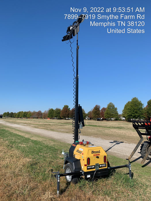 2022 Allmand NLV3GR (4) LED Light Fixture 350W, 23' Vertical Mast, 3kW Prime, Towable, Deep Sea L401, Leveling Jacks, Yanmar T4F 5.8hp