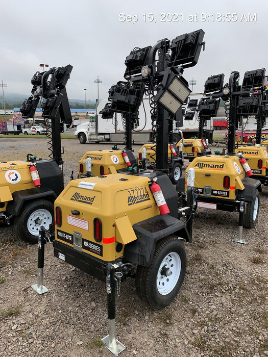 2021 Allmand NLV3GR (4) LED Light Fixture 350W, 23' Vertical Mast, 3kW Prime, Towable, Deep Sea L401, Leveling Jacks, Yanmar T4F 5.8hp