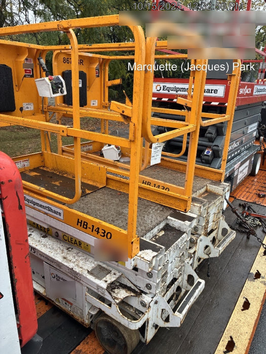 Custom Equipment HB-1430 <ul>
 <li>Hy-Brid Scissor Lift</li>
  <li>Platform capacity up to 670 lbs.</li>
  <li>Working height up to 20 ft</li>
  <li>Weighs under 1,700 lbs.</li>
  <li>Non-marking wheels </li>
</ul>