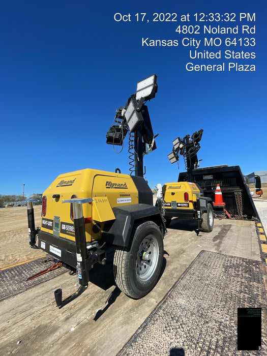 2022 Allmand NLV3GR (4) LED Light Fixture 350W, 23' Vertical Mast, 3kW Prime, Towable, ES Decals, T3