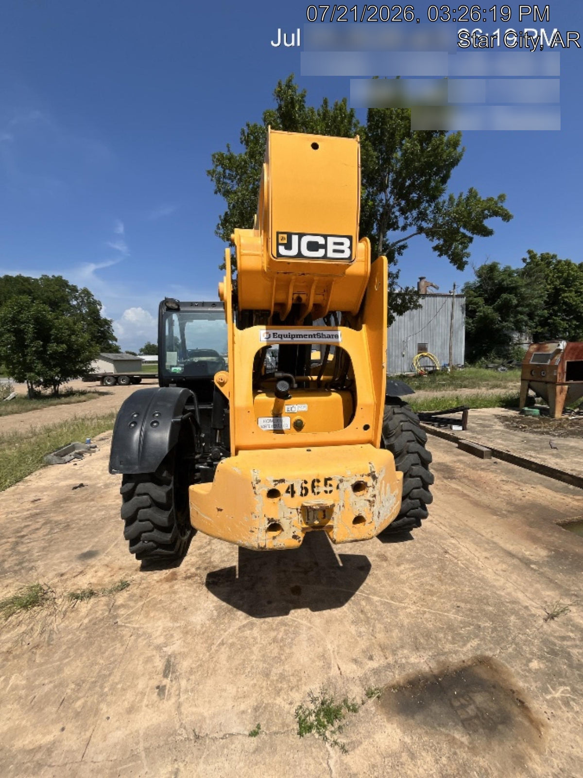 2019 JCB 510-56 Canopy, 74 HP, Solid Tires, STD Worklight, Beacon, Aux Hydraulics, Lifting Eye, Back up Alarm w/66" Carriage/60" Forks
