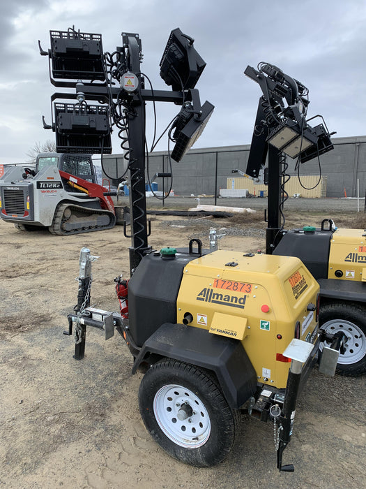 2021 Allmand NLV3GR (4) LED Light Fixture 350W, 23' Vertical Mast, 3kW Prime, Towable, Deep Sea L401, Leveling Jacks, Yanmar T4F 5.8hp