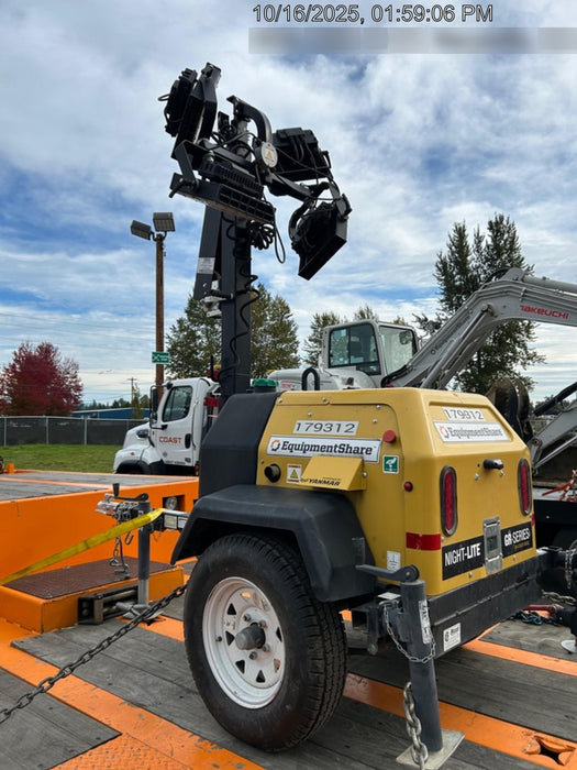 Allmand NLV3GR (4) LED Light Fixture 350W, 23' Vertical Mast, 3kW Prime, Towable, Deep Sea L401, Leveling Jacks, Yanmar T4F 5.8hp