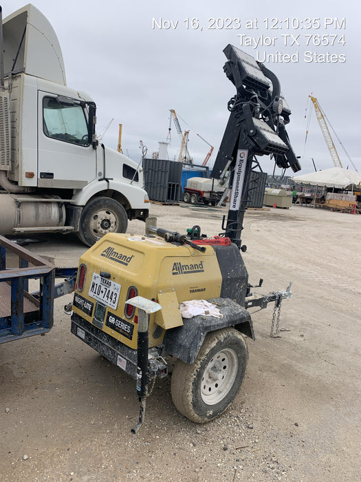 2022 Allmand NLV3GR (4) LED Light Fixture 350W, 23' Vertical Mast, 3kW Prime, Towable, ES Decals, T3