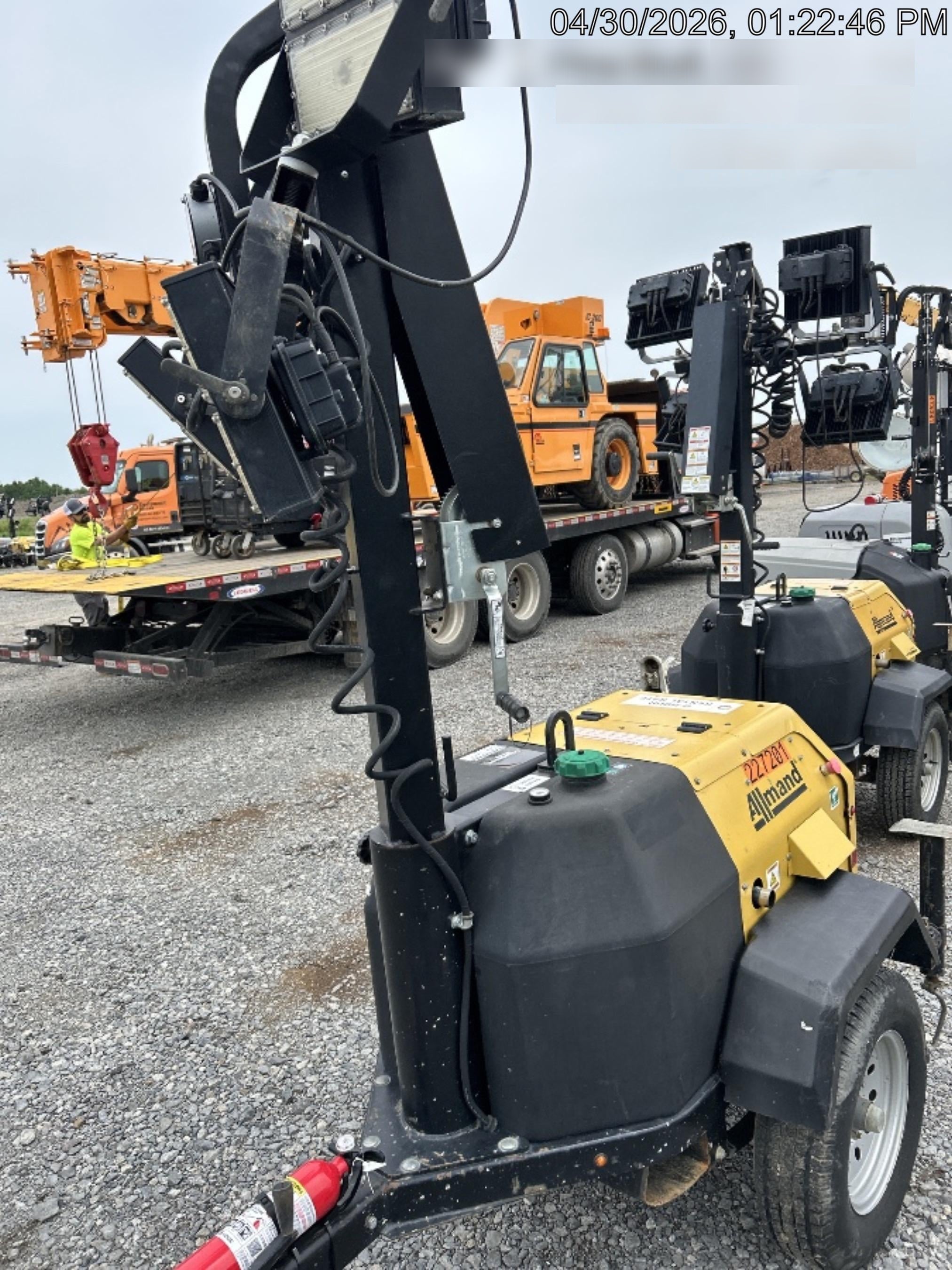 2022 Allmand NLV3GR (4) LED Light Fixture 350W, 23' Vertical Mast, 3kW Prime, Towable, Deep Sea L401, Leveling Jacks, Yanmar T4F 5.8hp