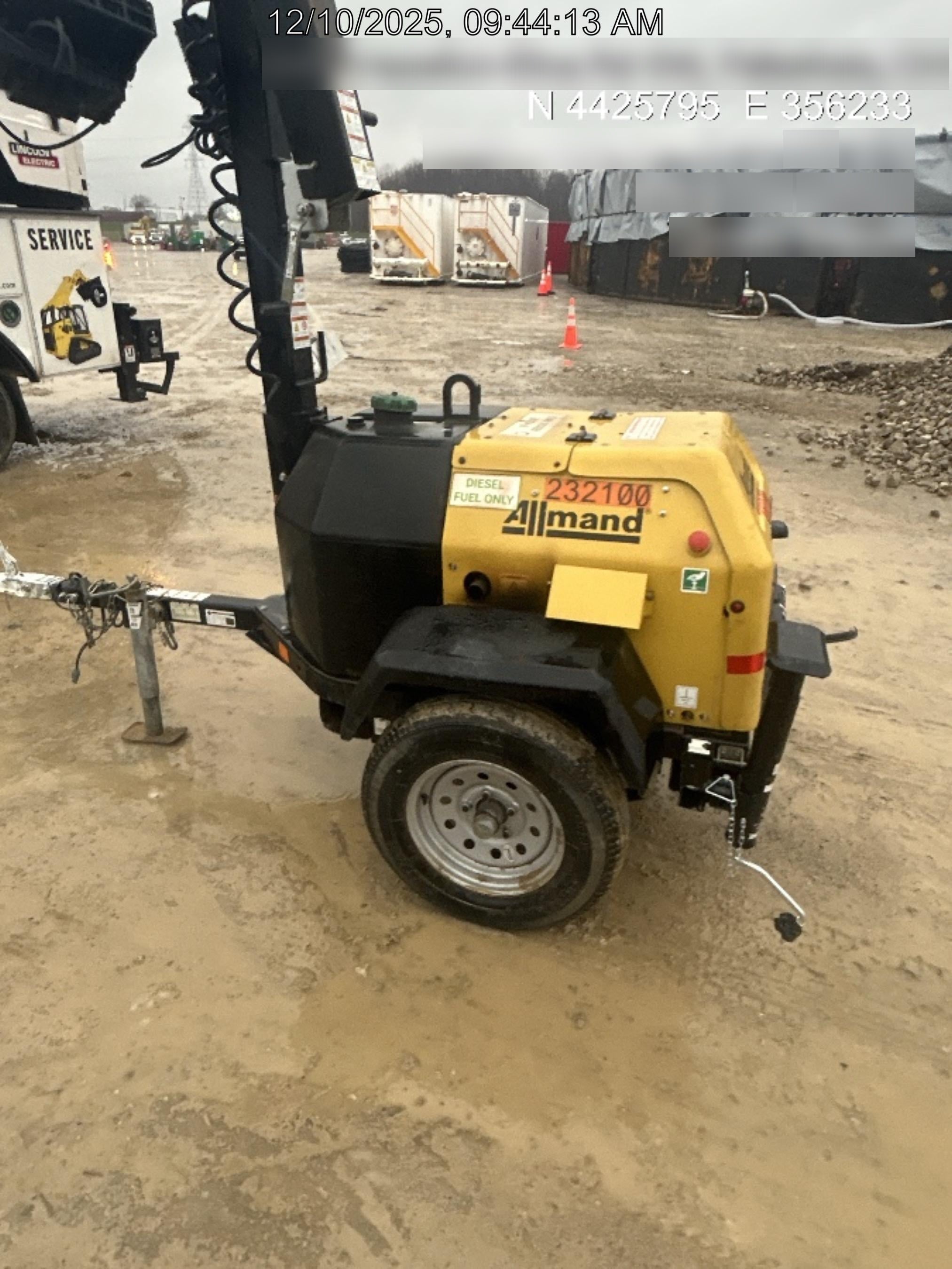 2022 Allmand NLV3GR (4) LED Light Fixture 350W, 23' Vertical Mast, 3kW Prime, Towable, Deep Sea L401, Leveling Jacks, Yanmar T4F 5.8hp