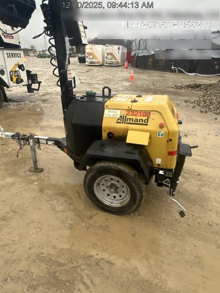 2022 Allmand NLV3GR (4) LED Light Fixture 350W, 23' Vertical Mast, 3kW Prime, Towable, Deep Sea L401, Leveling Jacks, Yanmar T4F 5.8hp