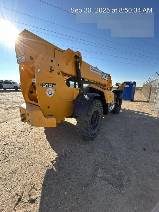 2020 JCB 510-56 Cab/Heat/Air, 74 HP, Solid Tires, STD Worklight, Beacon, Aux Hydraulics, Lifting Eye, Back up Alarm w/66" Carriage/60" Forks