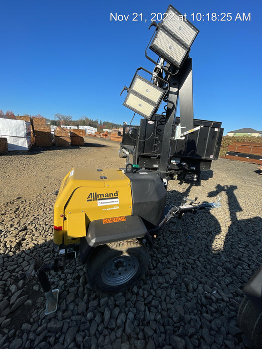 2022 Allmand NLV3GR (4) LED Light Fixture 350W, 23' Vertical Mast, 3kW Prime, Towable, Deep Sea L401, Leveling Jacks, Yanmar T4F 5.8hp