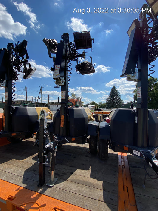 Allmand NLV3GR (4) LED Light Fixture 350W, 23' Vertical Mast, 3kW Prime, Towable, Deep Sea L401, Leveling Jacks, Yanmar T4F 5.8hp