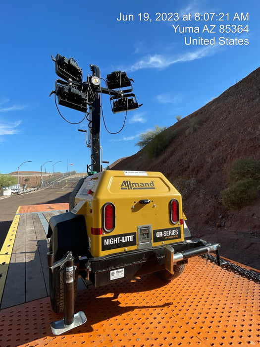 2022 Allmand NLV3GR (4) LED Light Fixture 350W, 23' Vertical Mast, 3kW Prime, Towable, ES Decals, T3