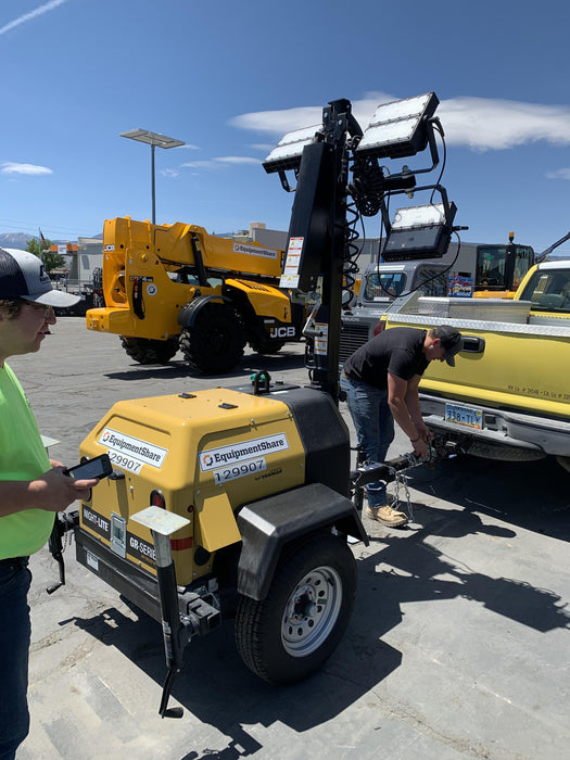 2021 Allmand NLV3GR (4) LED Light Fixture 350W, 23' Vertical Mast, 3kW Prime, Towable, Deep Sea L401, Leveling Jacks, Yanmar T4F 5.8hp