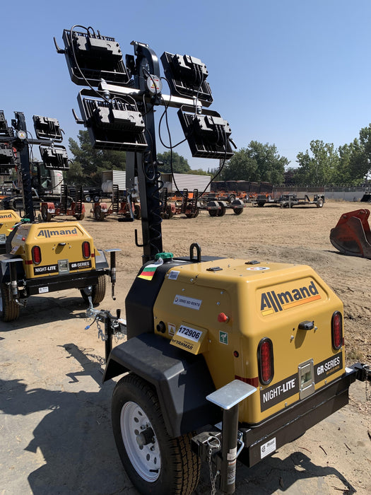 Allmand NLV3GR (4) LED Light Fixture 350W, 23' Vertical Mast, 3kW Prime, Towable, Deep Sea L401, Leveling Jacks, Yanmar T4F 5.8hp