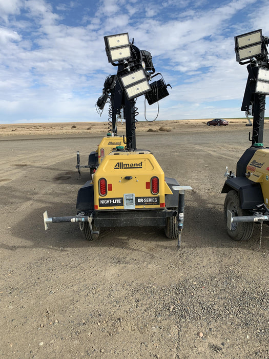 2020 Allmand NLV3GR (4) LED Light Fixture 350W, 23' Vertical Mast, 3kW Prime, Towable, Deep Sea L401, Leveling Jacks, Yanmar T4F 5.8hp