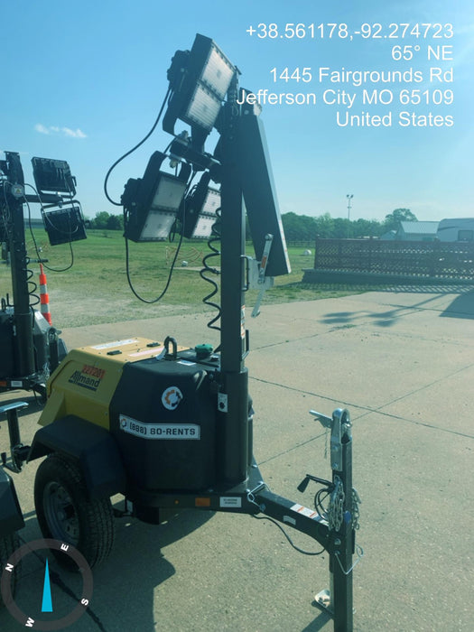 2022 Allmand NLV3GR (4) LED Light Fixture 350W, 23' Vertical Mast, 3kW Prime, Towable, Deep Sea L401, Leveling Jacks, Yanmar T4F 5.8hp