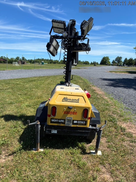 2021 Allmand NLV3GR (4) LED Light Fixture 350W, 23' Vertical Mast, 3kW Prime, Towable, Deep Sea L401, Leveling Jacks, Yanmar T4F 5.8hp