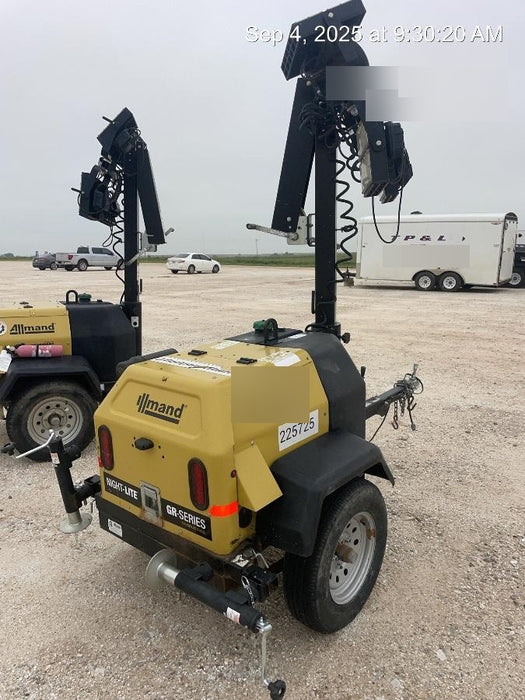 2022 Allmand NLV3GR (4) LED Light Fixture 350W, 23' Vertical Mast, 3kW Prime, Towable, Deep Sea L401, Leveling Jacks, Yanmar T4F 5.8hp