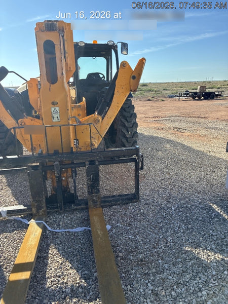 2019 JCB 510-56 Open ROPS, 74 HP, Solid Tires, Worklights, Beacon, Aux Hydraulics, Lifting Eye w/60" Carriage/60" Forks