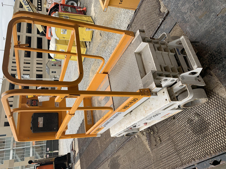 Custom Equipment HB-1430 Hy-Brid Scissor Lift
Platform capacity up to 670 lbs
Working height up to 20 ft
Weighs under 1,700 lbs
Non-marking wheels