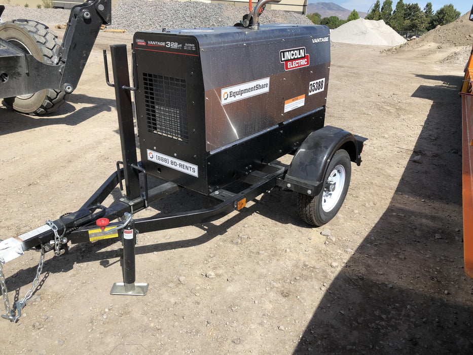 2019 Lincoln Electric Vantage 322 Welder Ready-Pak 3, Two wheel trailer, Fender and Light kit, Cable Rack