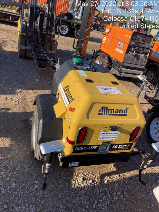 2022 Allmand NLV3GR (4) LED Light Fixture 350W, 23' Vertical Mast, 3kW Prime, Towable, Deep Sea L401, Leveling Jacks, Yanmar T4F 5.8hp