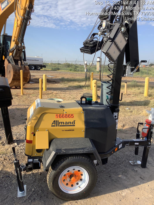 2021 Allmand NLV3GR (4) LED Light Fixture 350W, 23' Vertical Mast, 3kW Prime, Towable, Deep Sea L401, Leveling Jacks, Yanmar T4F 5.8hp