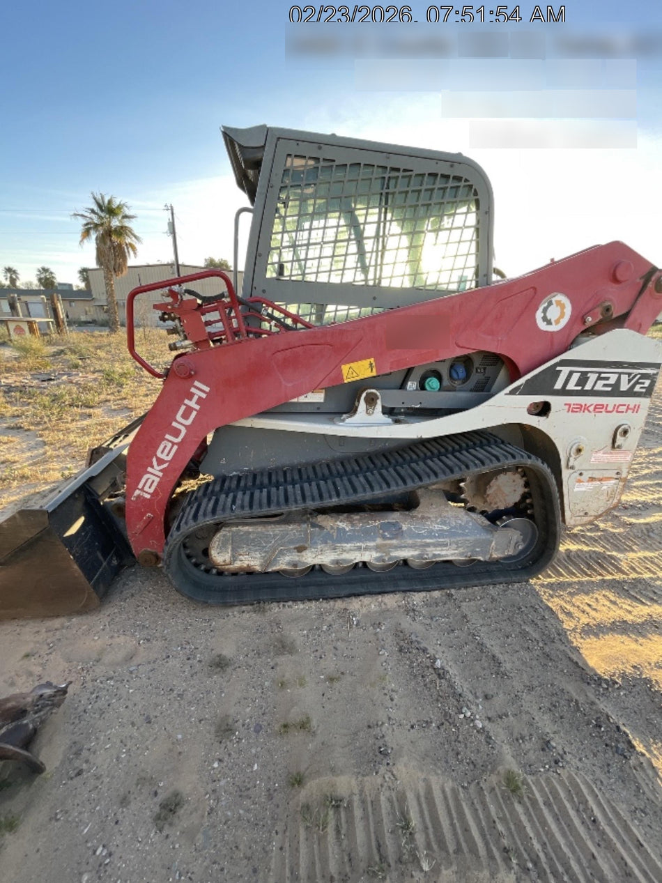 2019 Takeuchi TL12V2C ROPS/FOPS Cab, Heat/AC, Defroster, Rubber Tracks, Back-up Alarm, Front & Rear Working Lights, Auxiliary Hydraulics, Two-Speed Travel, Electronic Monitoring System, Hydraulic Universal Quick Hitch w/80" HD Dirt Bucket with 9 Teeth 24.0 cu.ft. Capacity
