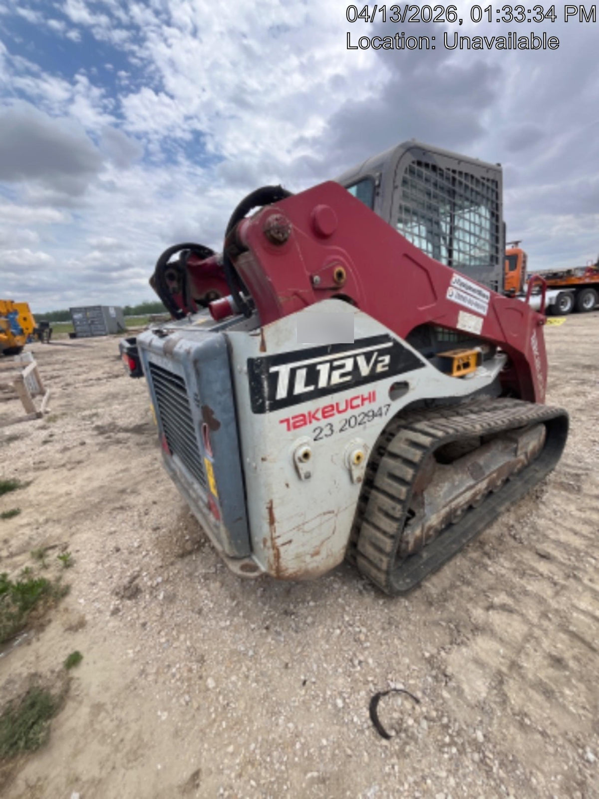 2019 Takeuchi TL12V2C Cab/Heat/Air w/Auxiliary Hydraulics, 2 Speed, Hydraulic QC 80" Tooth Bucket, 48" Pallet Forks